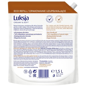Luksja Creamy & Soft Kremowe mydło w płynie Mleczko Bawełniane i Prowitamina B5 1500 ml opakowanie uzupełniające